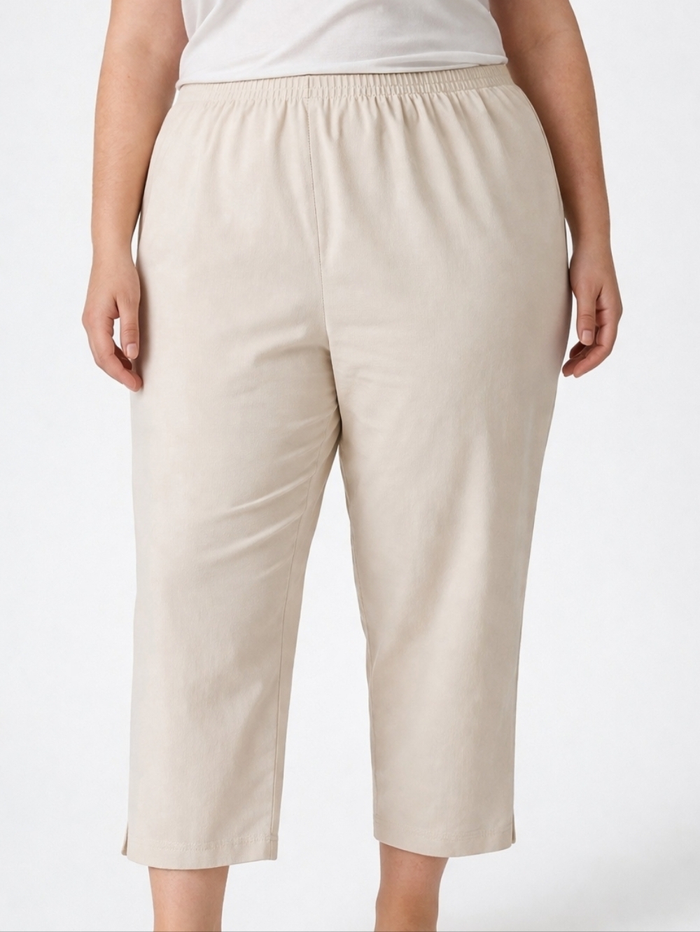 Eileen Fisher Womens 1X Pants Cream Cropped Elastic Waist Stretch Minimalistic